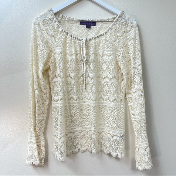 Hale BOB‎ white lace long sleeve top S - Picture 5 of 7